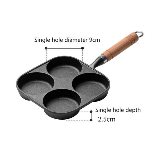 Cast iron four-hole fried egg pan egg dumpling pan egg burger pan non-coated non-stick pan