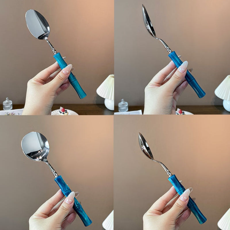 Stainless Steel Vintage Pearlescent Bamboo-Joint Handle Western Tableware Set