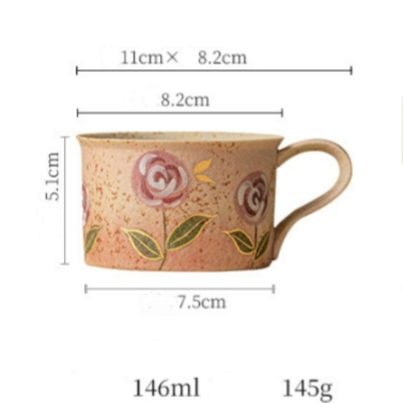 Blue And White Firestone Red Hand-Painted Gold Rose Ceramic Cup