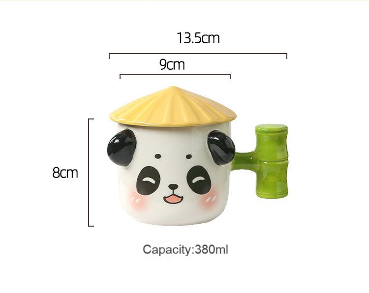 Cute ceramic panda bamboo mug with lid stereoscopic cartoon animal office water cup coffee cup with hand salute