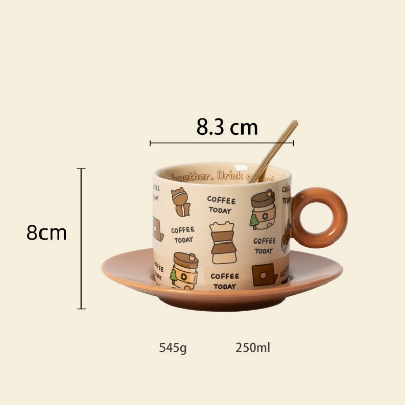 Cute Retro Ceramic Coffee Cup And Saucer Set