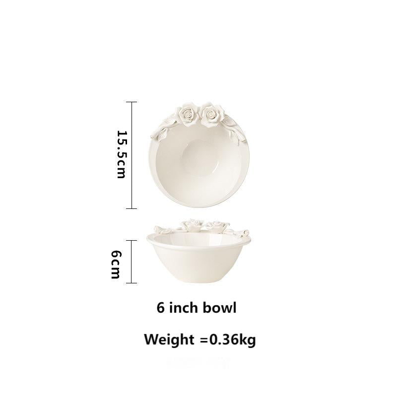 Embossed hand pinch flower bowl plate cup cutlery set home afternoon tea exquisite ceramic plate dessert plate