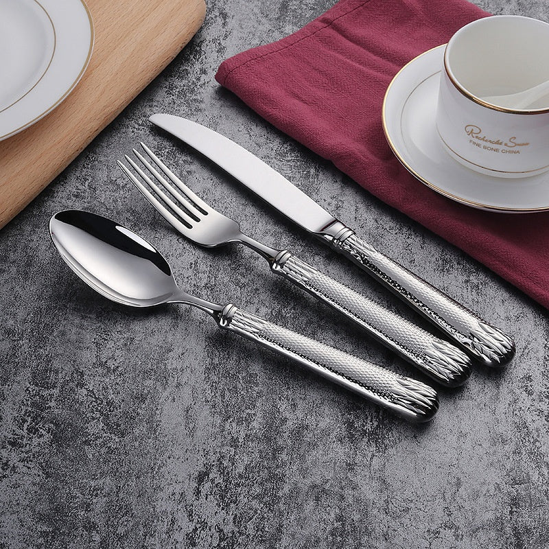 Embossed Wheat Ear Stainless Steel High-Grade Western Tableware Knife Fork Spoon Set