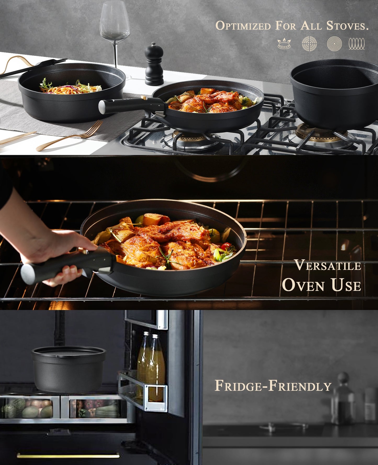 Black Detachable Handle Household Non-Stick Pan 20-Piece Set