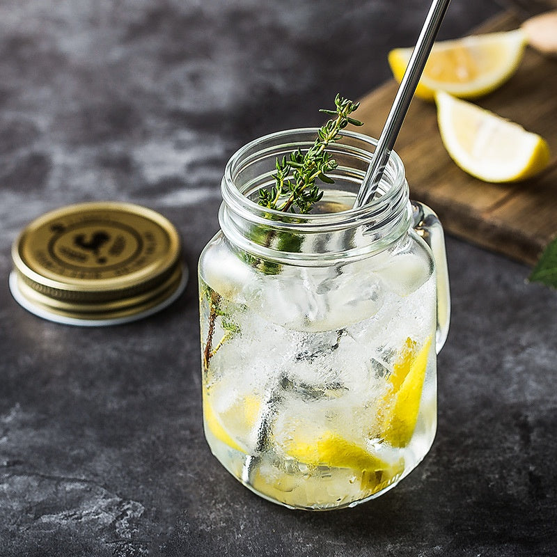 Retro Style Glass Transparent Water Cup For Juice And Coffee With A Lid