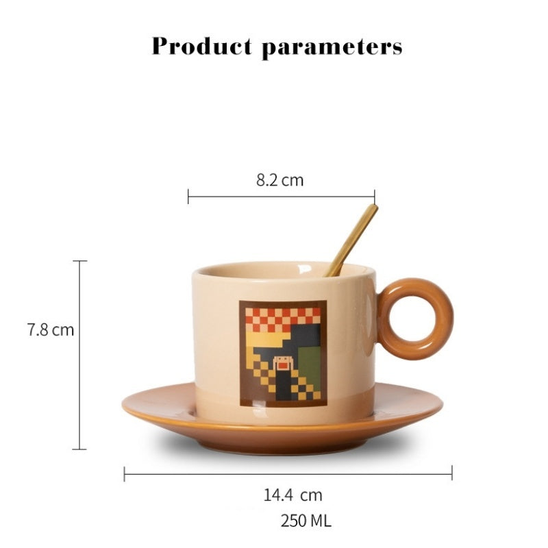 Retro Creative Pixel Art Ceramic Coffee Cup And Saucer Set