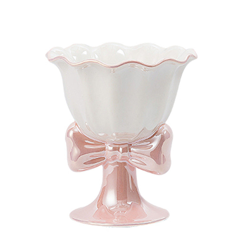 High appearance level pearl glaze bow ice cream ceramic goblet creative design sense home drinking cup