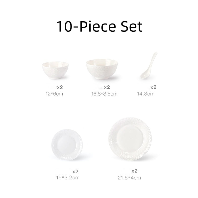 Magoronte Fontaine White Exposed Bone China French Household Tableware Bowl, Plate And Spoon Set Gift Box