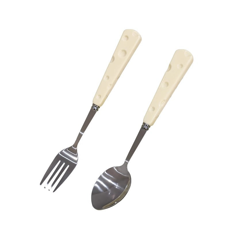 Cheese fork spoon cutlery set ceramic handle stainless steel cute light luxury deluxe Western-style two-piece set