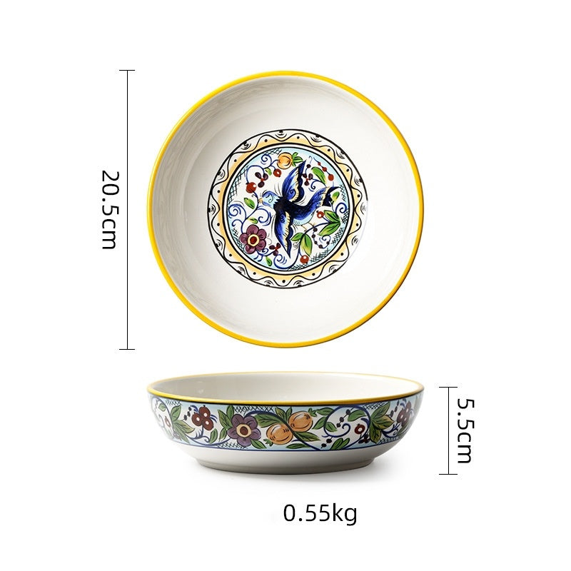Creative Ceramic Soup Plates, Hand-Painted 8-Inch Deep Plates, Western Tableware, Round Household Vegetable Plates, Salad Bowls And Plates