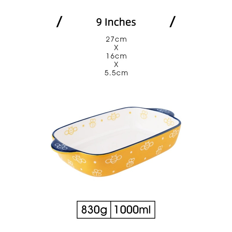 Ceramic Baking Plate, Cute Plate, Double-Ear Home Baking Plate