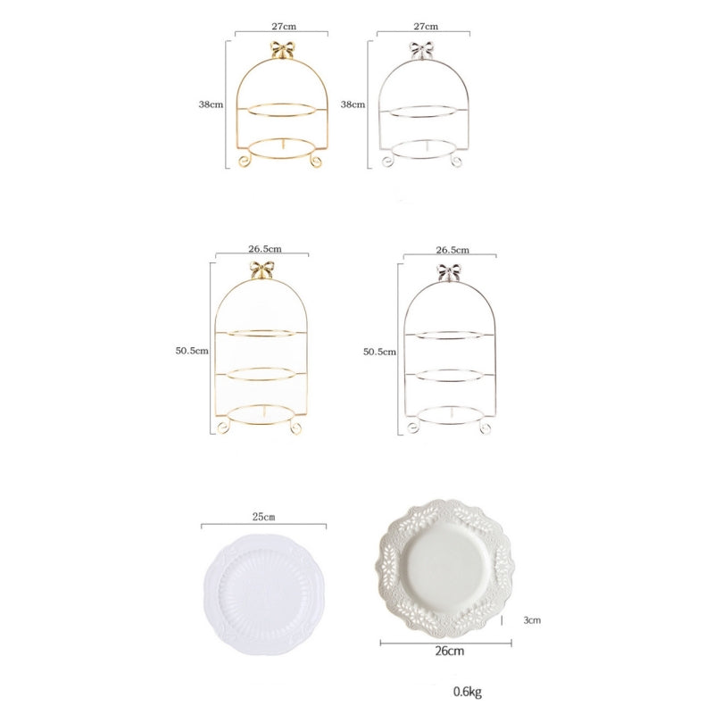 European-Style Metal Snack Rack Golden Three-Layer Dessert Display Rack Afternoon Tea Fruit Snack Plate Tea Break