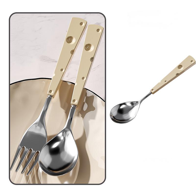Cheese fork spoon cutlery set ceramic handle stainless steel cute light luxury deluxe Western-style two-piece set