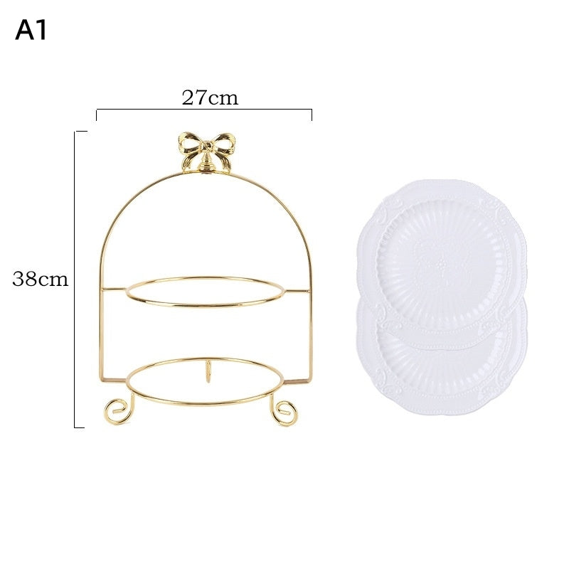 European-Style Metal Snack Rack Golden Three-Layer Dessert Display Rack Afternoon Tea Fruit Snack Plate Tea Break