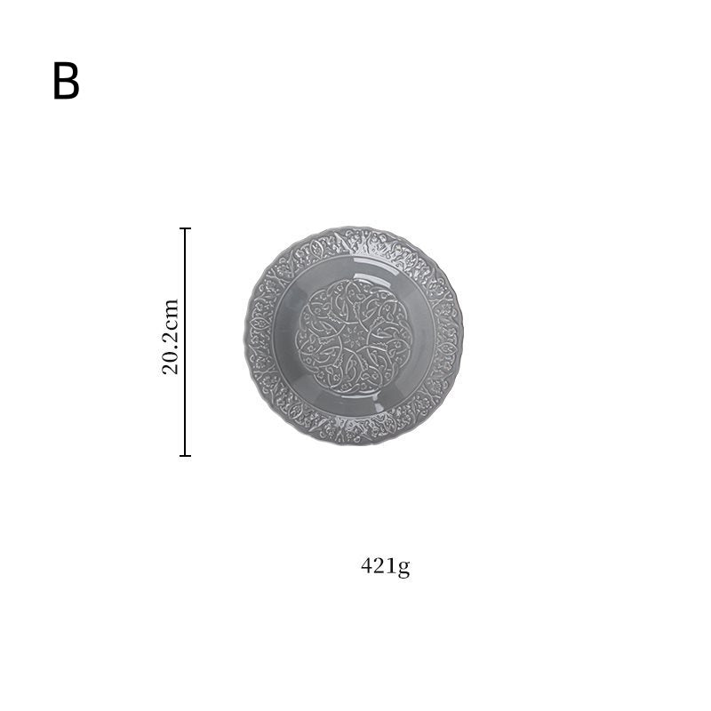 Retro Plate Home Relief Ceramic Dinner Plate Set