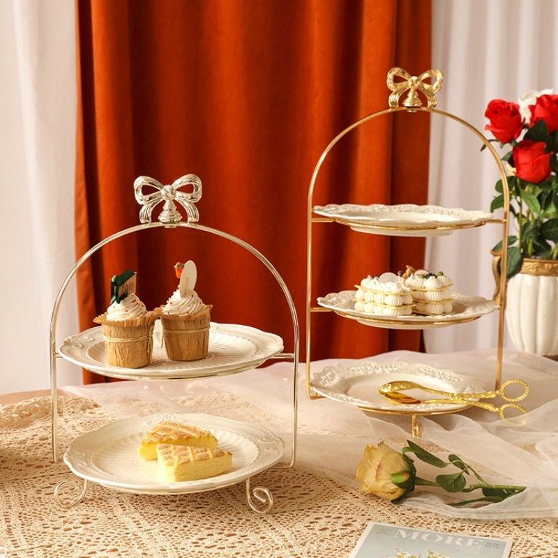 European-Style Metal Snack Rack Golden Three-Layer Dessert Display Rack Afternoon Tea Fruit Snack Plate Tea Break