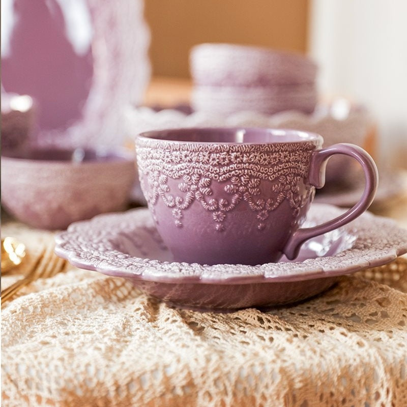 Palace Style Lace Plate Ceramic Tableware Relief Plate Western Plate