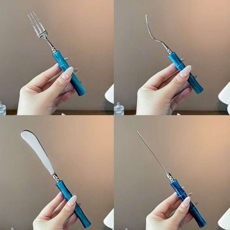 Stainless Steel Vintage Pearlescent Bamboo-Joint Handle Western Tableware Set