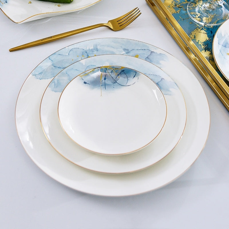 Bone China Plate, A Light Luxury Western-Style Plate With Golden Edges For Home Use