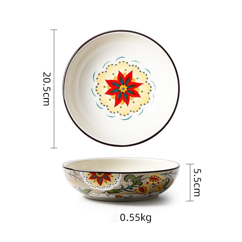 Creative Ceramic Soup Plates, Hand-Painted 8-Inch Deep Plates, Western Tableware, Round Household Vegetable Plates, Salad Bowls And Plates