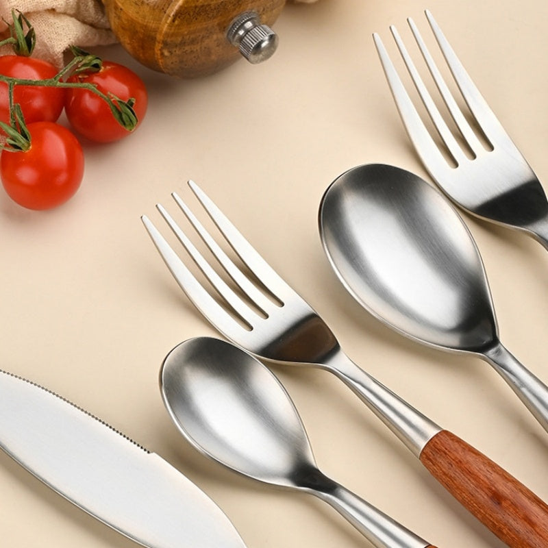 Stainless Steel Western Tableware With Rosewood Handles