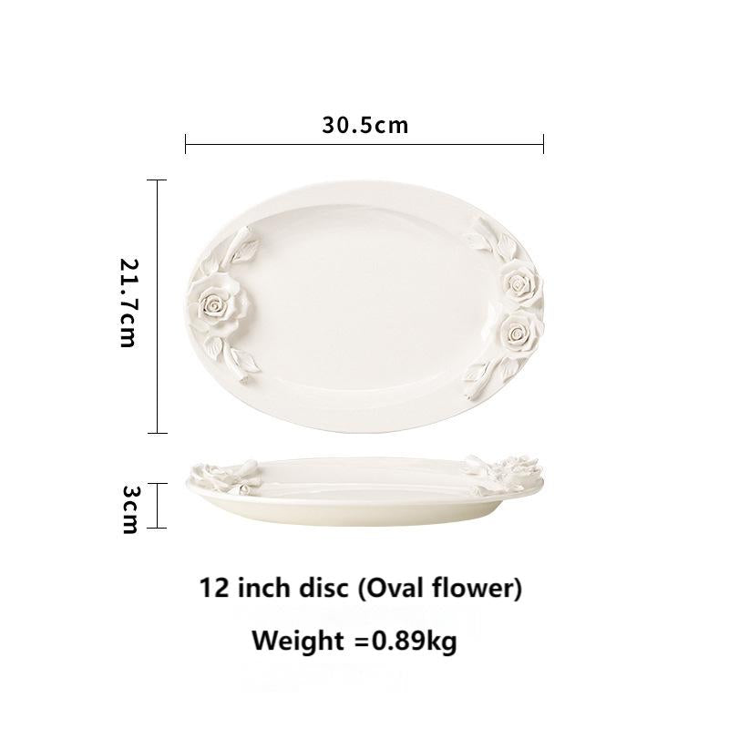Embossed hand pinch flower bowl plate cup cutlery set home afternoon tea exquisite ceramic plate dessert plate