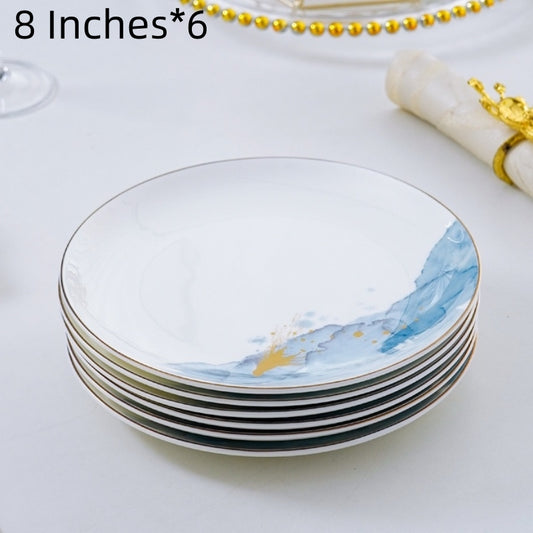 Bone China Plate, A Light Luxury Western-Style Plate With Golden Edges For Home Use