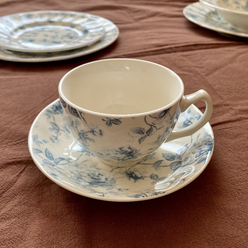 Underglaze Color Blue Flower Dinner Plate Grain Bowl Soup Plate Coffee Cup