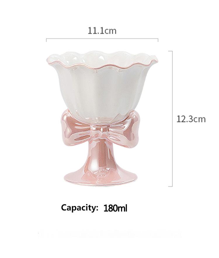 High appearance level pearl glaze bow ice cream ceramic goblet creative design sense home drinking cup