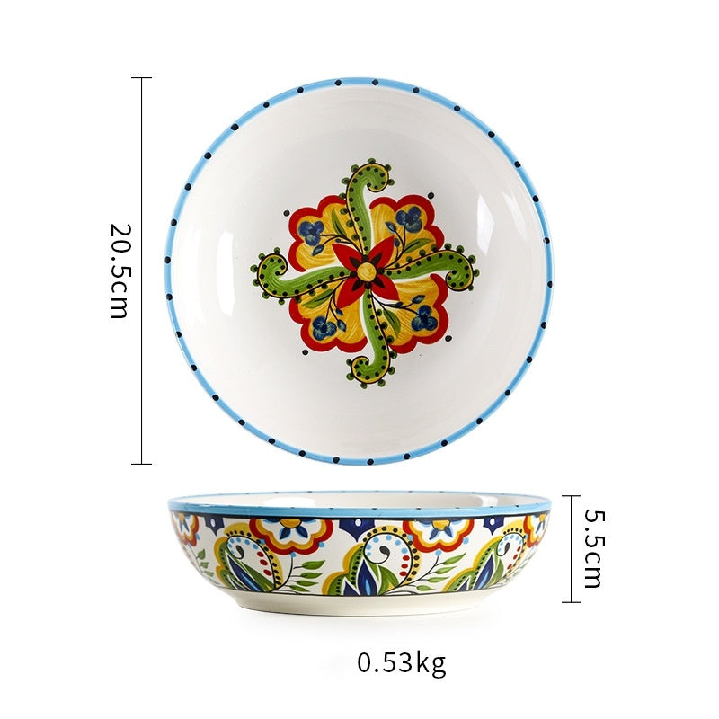 Creative Ceramic Soup Plates, Hand-Painted 8-Inch Deep Plates, Western Tableware, Round Household Vegetable Plates, Salad Bowls And Plates