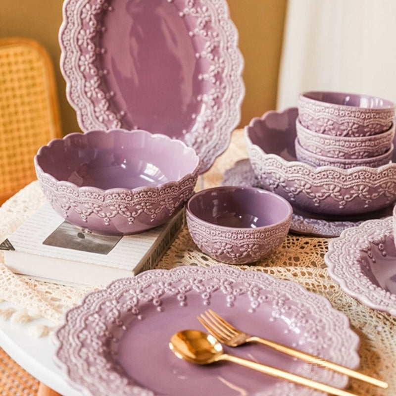 Palace Style Lace Plate Ceramic Tableware Relief Plate Western Plate