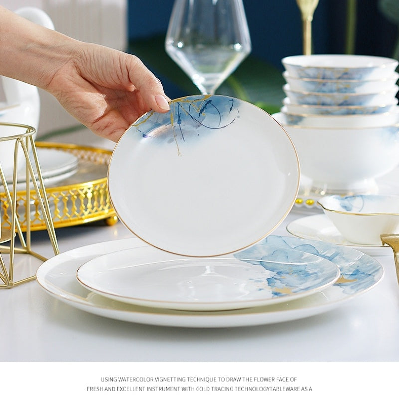Bone China Plate, A Light Luxury Western-Style Plate With Golden Edges For Home Use