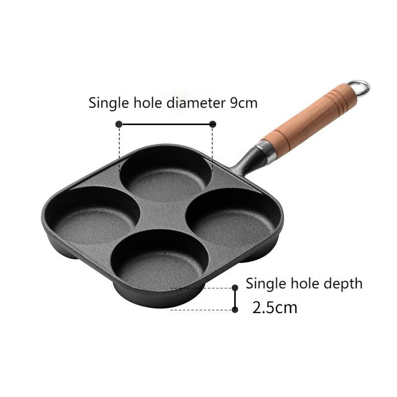 Cast iron four-hole fried egg pan egg dumpling pan egg burger pan non-coated non-stick pan