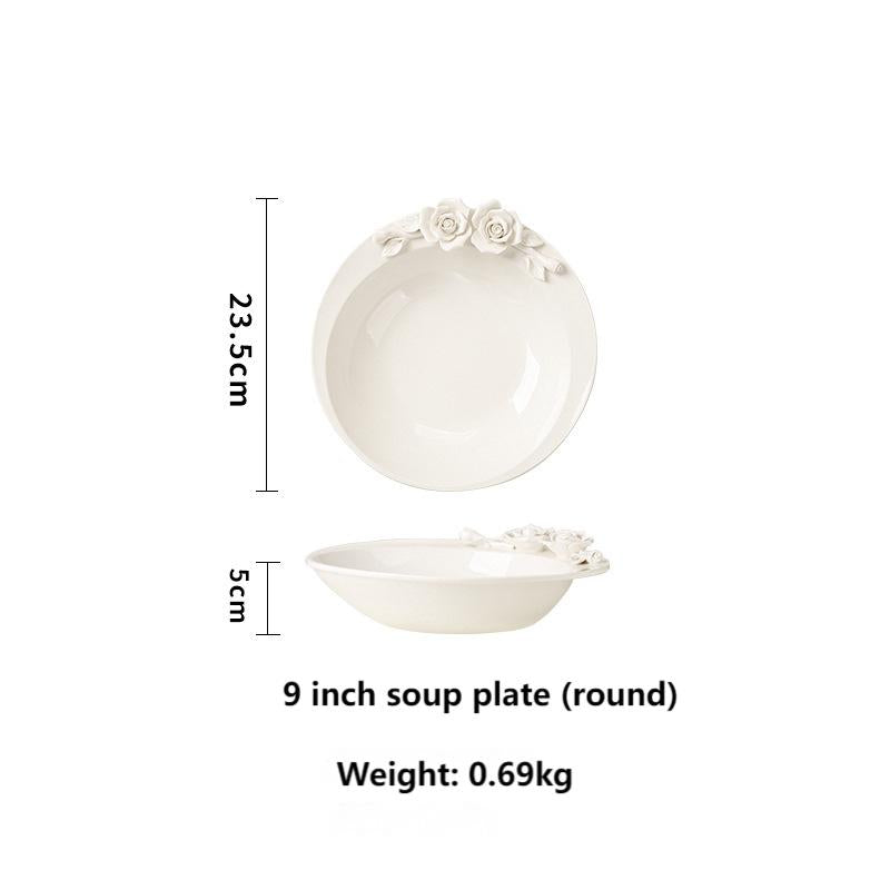 Embossed hand pinch flower bowl plate cup cutlery set home afternoon tea exquisite ceramic plate dessert plate