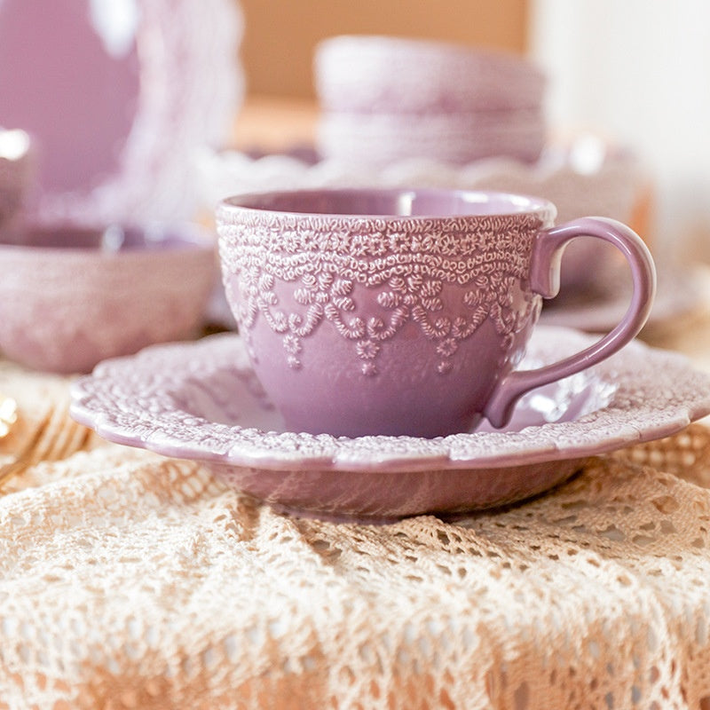 Palace Style Lace Plate Ceramic Tableware Relief Plate Western Plate