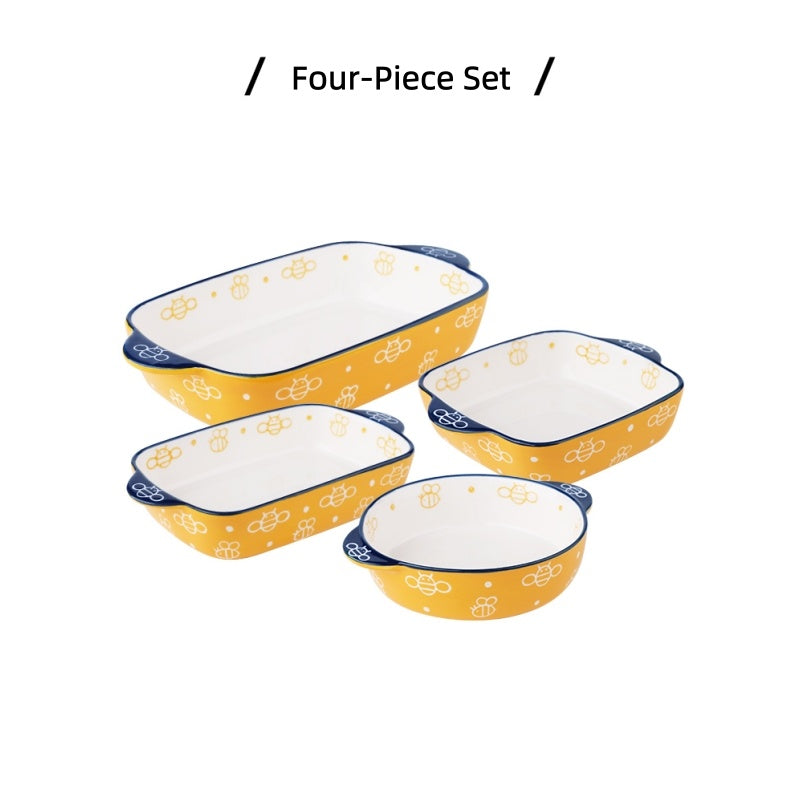 Ceramic Baking Plate, Cute Plate, Double-Ear Home Baking Plate