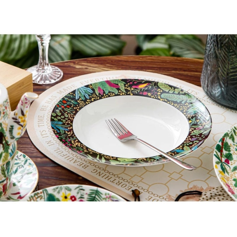 Dream Jungle Series Bone China Home Dining Plates, Bowls, Dishes And Tableware Light Luxury Set