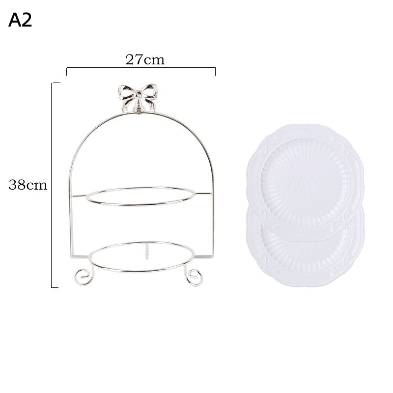 European-Style Metal Snack Rack Golden Three-Layer Dessert Display Rack Afternoon Tea Fruit Snack Plate Tea Break