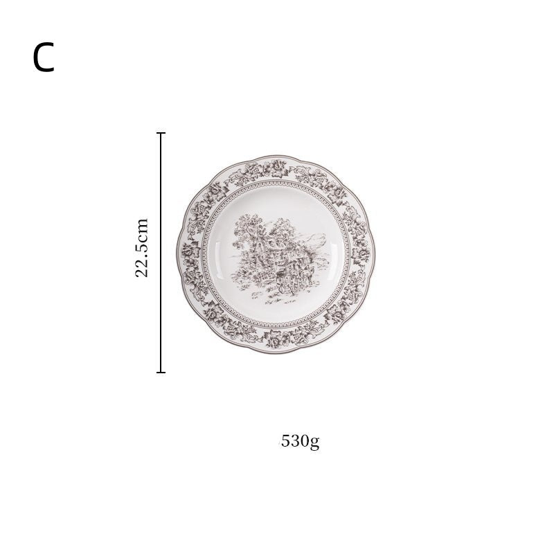 Retro Plate Home Relief Ceramic Dinner Plate Set