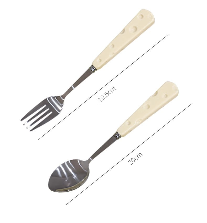 Cheese fork spoon cutlery set ceramic handle stainless steel cute light luxury deluxe Western-style two-piece set