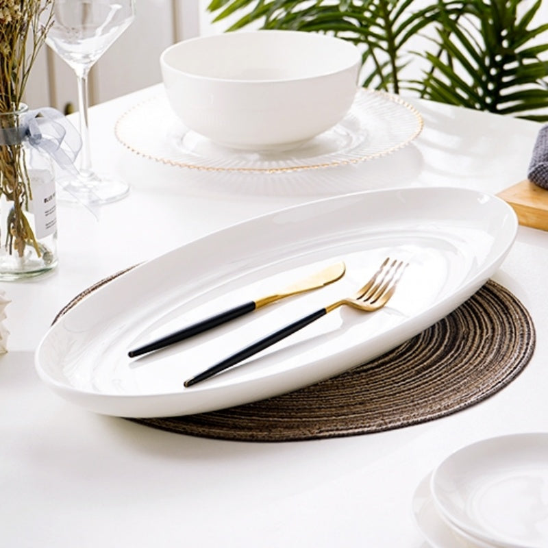 Bone China Tableware: 18-Inch Oval Long Plate, Large Household Plate