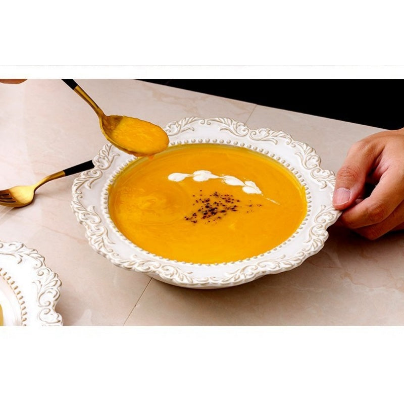 Retro Relief Western Food Pasta Plate Ceramic Tableware Home Soup Plate Dessert Plate Salad Plate