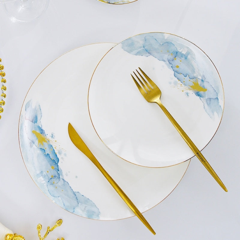 Bone China Plate, A Light Luxury Western-Style Plate With Golden Edges For Home Use