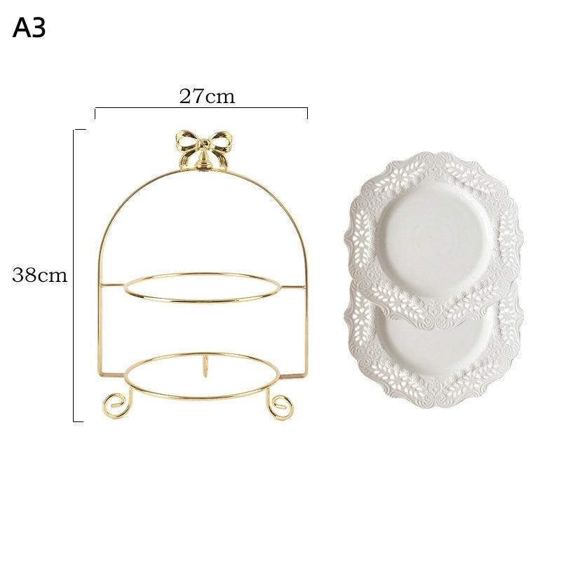 European-Style Metal Snack Rack Golden Three-Layer Dessert Display Rack Afternoon Tea Fruit Snack Plate Tea Break