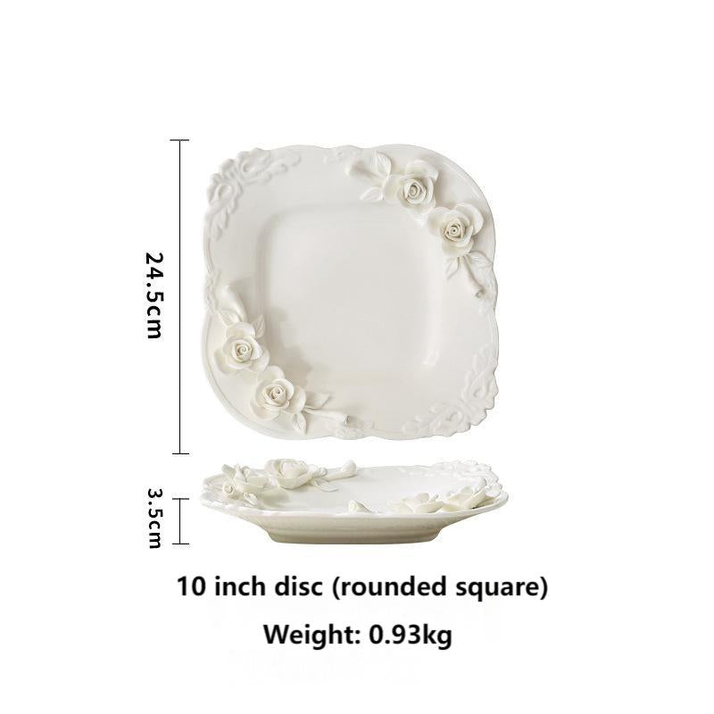 Embossed hand pinch flower bowl plate cup cutlery set home afternoon tea exquisite ceramic plate dessert plate