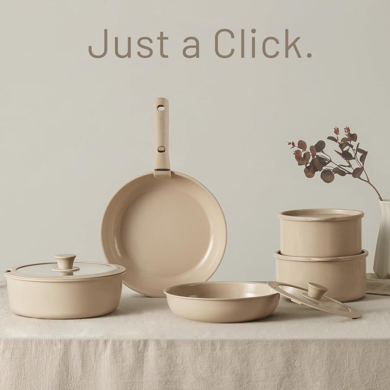 Beige Detachable Handle Universal Household Ceramic Non-Stick Pan Set