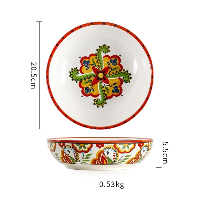 Creative Ceramic Soup Plates, Hand-Painted 8-Inch Deep Plates, Western Tableware, Round Household Vegetable Plates, Salad Bowls And Plates