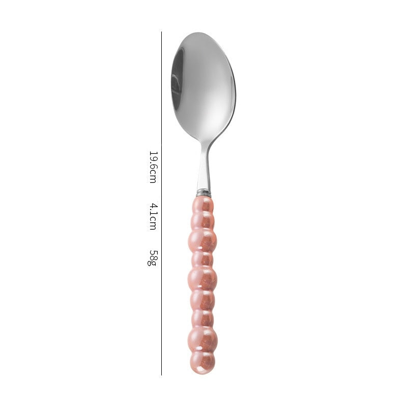 Creative Stainless Steel Ceramic Pearl-Shaped Handle Tableware