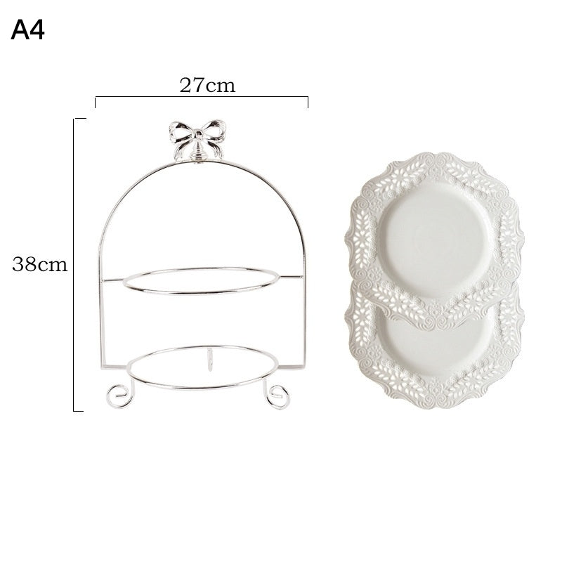 European-Style Metal Snack Rack Golden Three-Layer Dessert Display Rack Afternoon Tea Fruit Snack Plate Tea Break