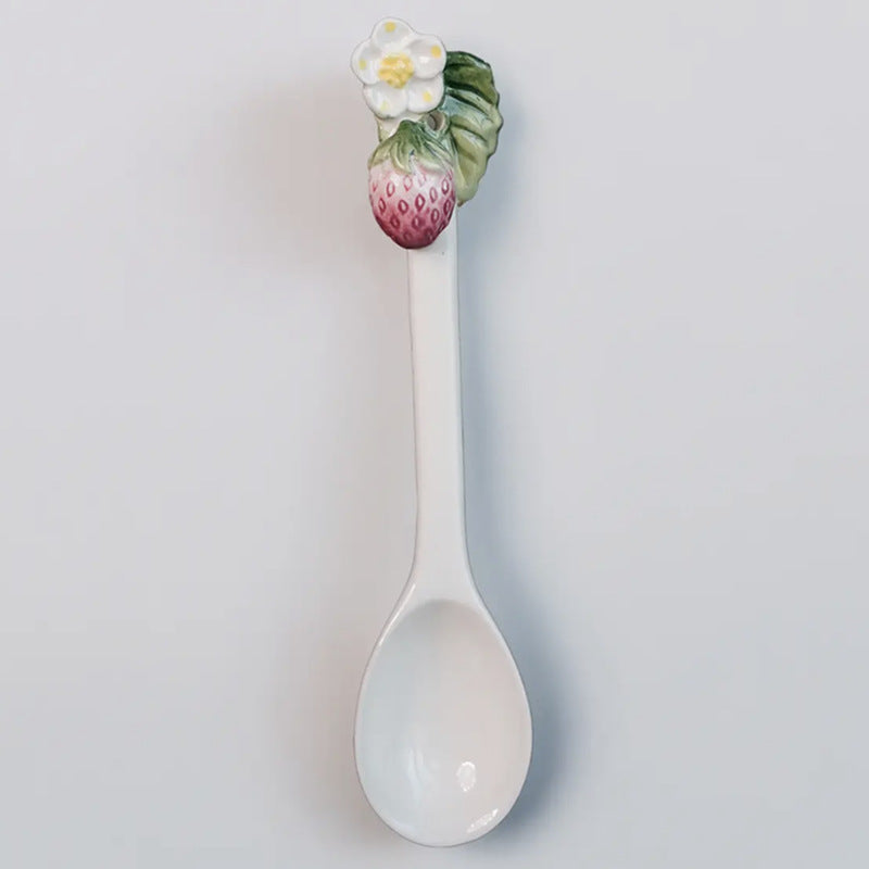 Strawberry relief hand-painted ceramic plate dessert tray jewelry tray